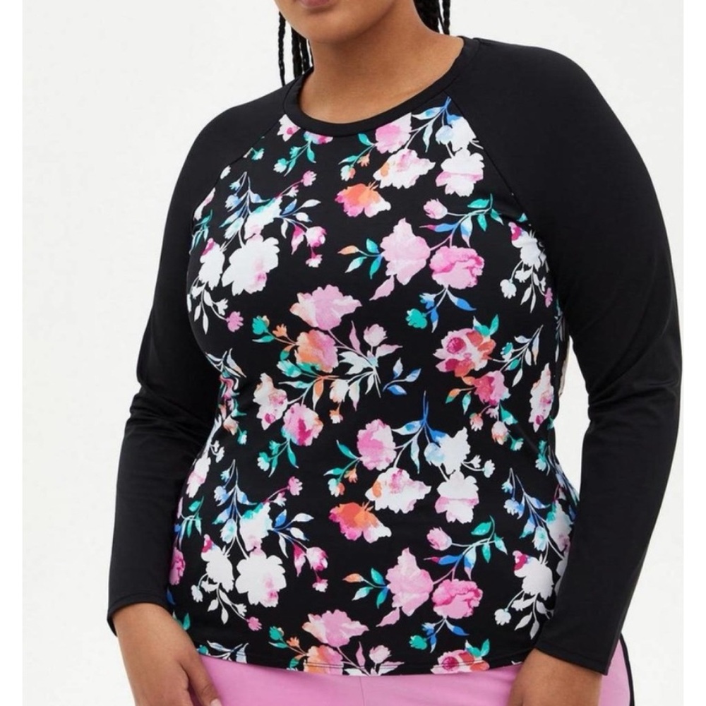 🆕 Black Floral Active Swim Rashguard Long Sleeve Top 1 1X 14 16 NWOT Torrid New